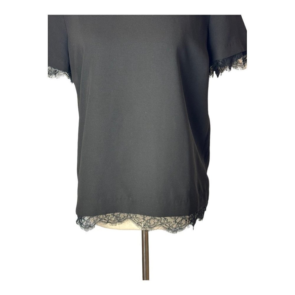 Sandro Black Crew Neck Short Sleeve Lace Trim Exposed Zipper Blouse Size 0‎ - Picture 7 of 12